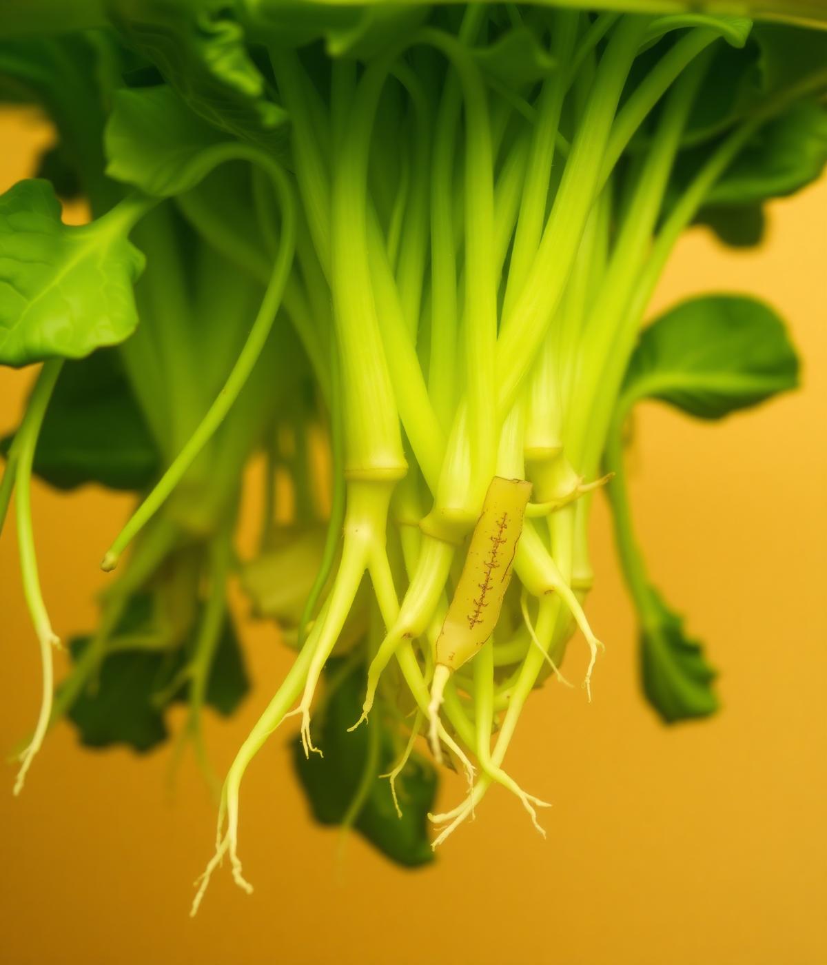 Hydroponic roots suspended in nutrient water